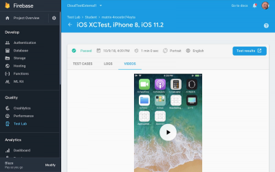 Screenshot of logs from mobile app test
